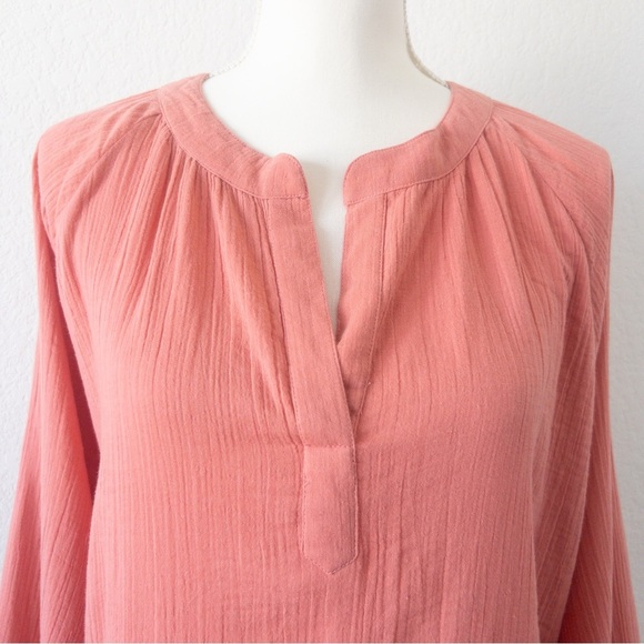 Karyn Seo Coral Pink Cotton Boho Oversized Tunic Top Size Large - Picture 3 of 9